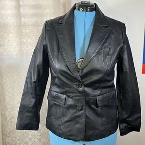VTG Bagatelle Leather Jacket Women Size 6 Black Lined Button Blazer Pockets
